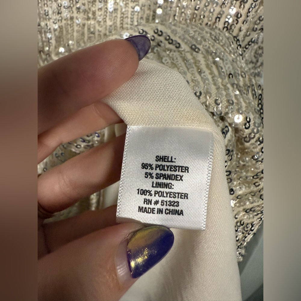 MSK Champagne Gold Sequin TShirt Shift Mini Dress Size Medium - Picture 8 of 8